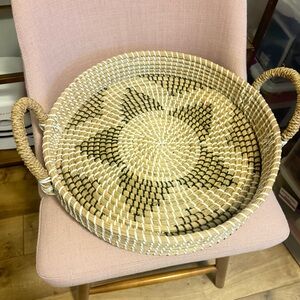 Handwoven Natural and Black Basket Tray